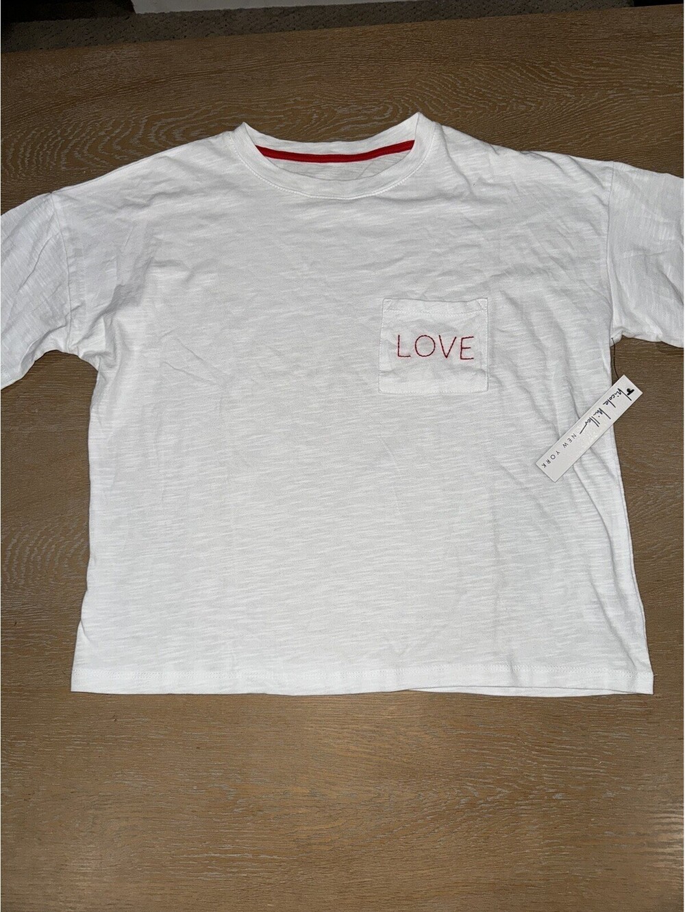 Nicole Miller White Love Pocket Short Sleeve Shirt Size Medium NWT